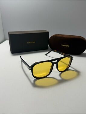 Tom Ford Black and Tortoiseshell Frame Sunglasses with Yellow Lenses